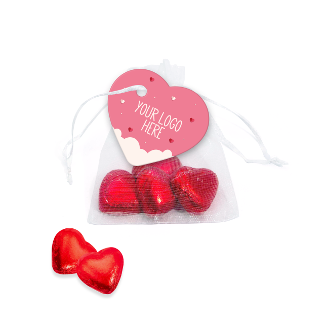 Valentines – Organza Bag – Red Foiled Praline Hearts